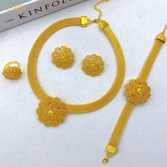 Luckacco XUHUANG Luxury Flower Necklace Sets For Women Wedding Dubai Gold Plated African Jewelry Set Indian Jewellery Anniversary Gifts