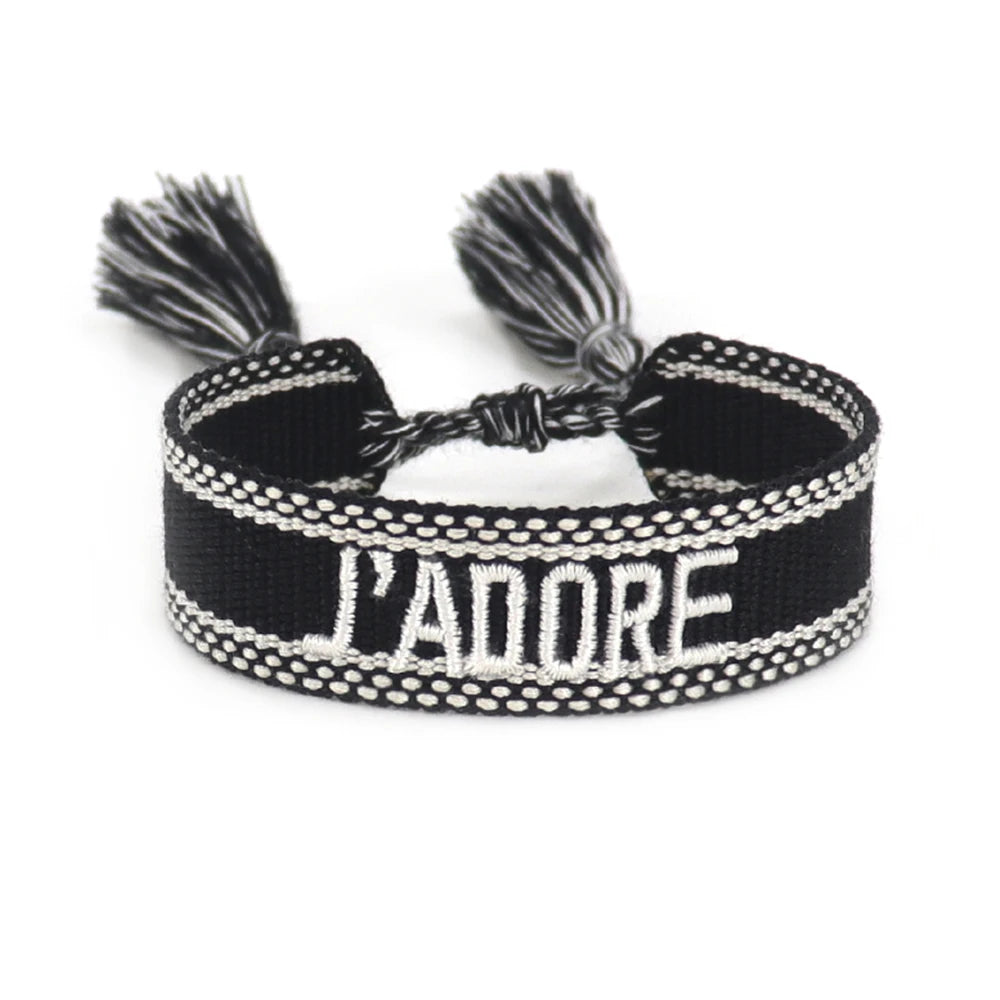 luckacco rhinestone embroidery woven bracelets adjustable rope stackable bangle for women
