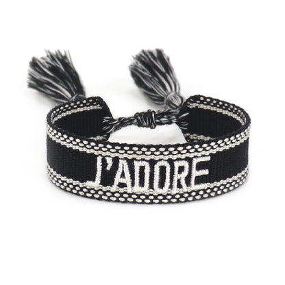Luckacco Rhinestone Embroidery Woven Bracelets Adjustable Rope Stackable Bangle For Women