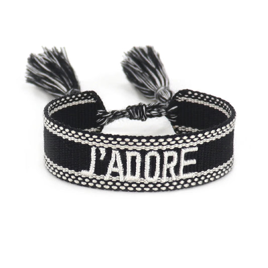 Luckacco Rhinestone Embroidery Woven Bracelets Adjustable Rope Stackable Bangle For Women