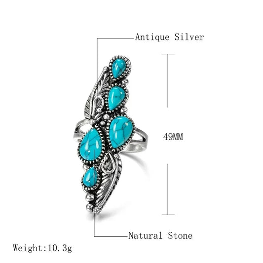 Luckacco Bohemian Ethnic Style Faux Turquoise Ring Series Large Rings for Women Personalized Vacation Party Vintage Jewelry Accessories