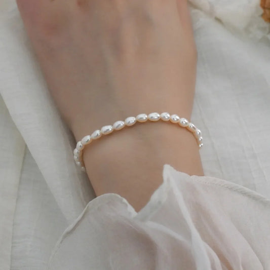 Luckacco Minar INS Fashion Genuine Freshwater Pearl Beaded Bracelets for Women Pearls Strand Elastic Charm Bracelet Office Career Jewelry