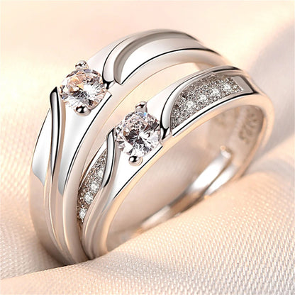 Luckacco 2Pcs Silver Color Luxury Zircon Crown Cross Couple Rings For Lovers Forever Endless Love Wedding Bands Ring Valentines Day Gifts