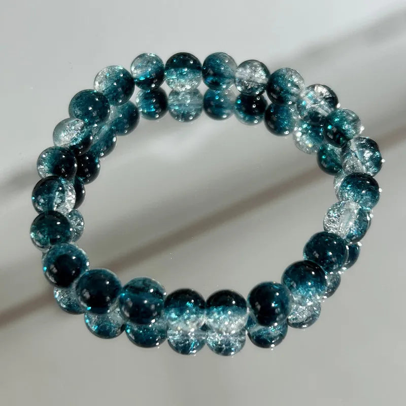 luckacco 8mm simple round beads bracelet elastic stretch handmade cracked bangle for women men aesthetic minimalist pop jewelry gift