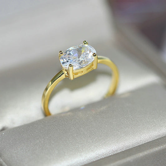 Luckacco Wedding Dating Ring For Women Simple Solitaire Ring With Oval Candy Stone Zircon Gold Color Engagement Gift Fashion Jewelry R865