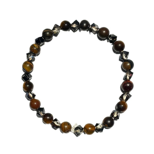 Luckacco Natural tiger eye stone and rhombus cut gray crystal handmade beaded bracelet for men and women homeopathic stress relief calmin