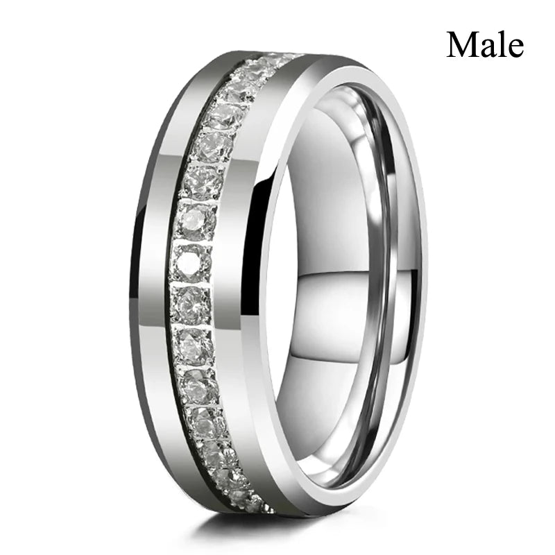 luckacco couple rings exquisite women rhinestones zirconia rings set simple gold color men stainless steel cz stone rings wedding jewelry