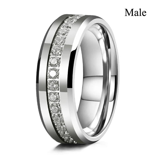 Luckacco Couple Rings Exquisite Women Rhinestones Zirconia Rings Set Simple Gold Color Men Stainless Steel CZ Stone Rings Wedding Jewelry