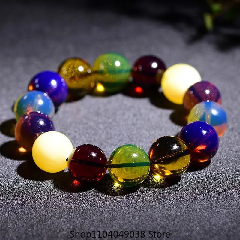 luckacco natural burmese beeswax duobao round beads bracelet for men and women raw ore amber single circle all-match couple handstring