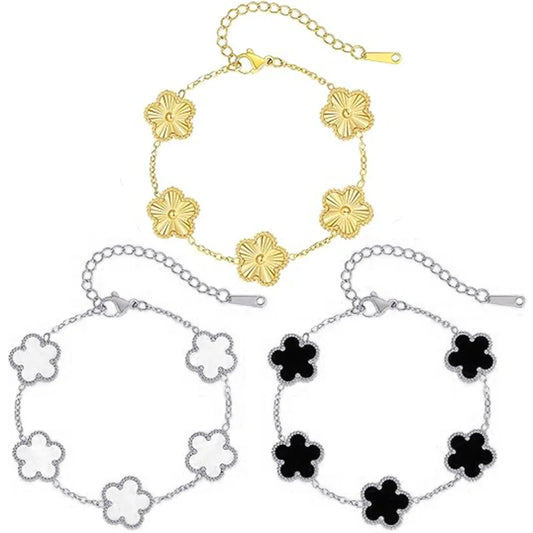 Luckacco 14K Gold Plated Five-leaf Clover Link Bracelets White Black Blue Gold Red Green Lucky Bracelets Jewelry Gifts Trendy for Women
