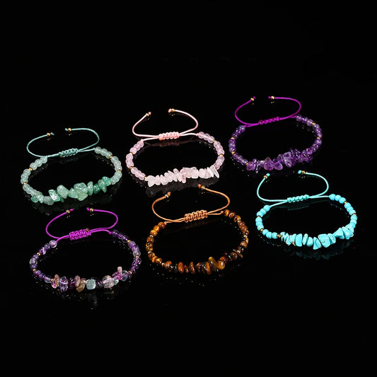 Luckacco Change Better Natural Stone Amethyst Gravel Chip Bead Adjustable Braided Bracelet Women Men Small Round Bead Strand Healing Gift