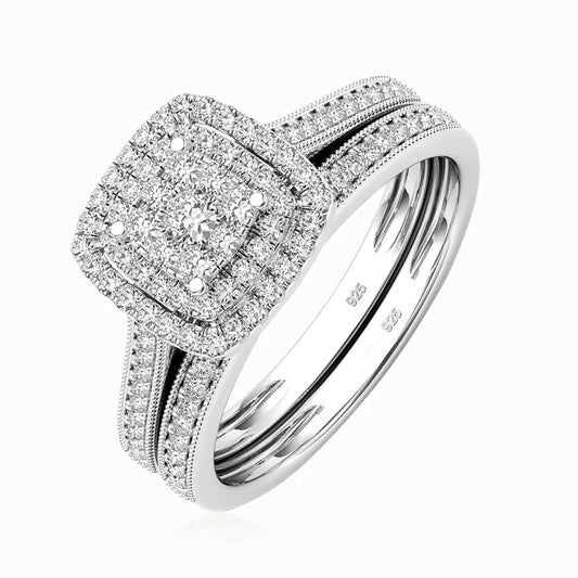 Luckacco Szjinao 2pcs Moissanite Ring Set For Woman Original 925 Silver Wedding Jewelry Luxury Engagement Ladies Anniversary Gift Trend