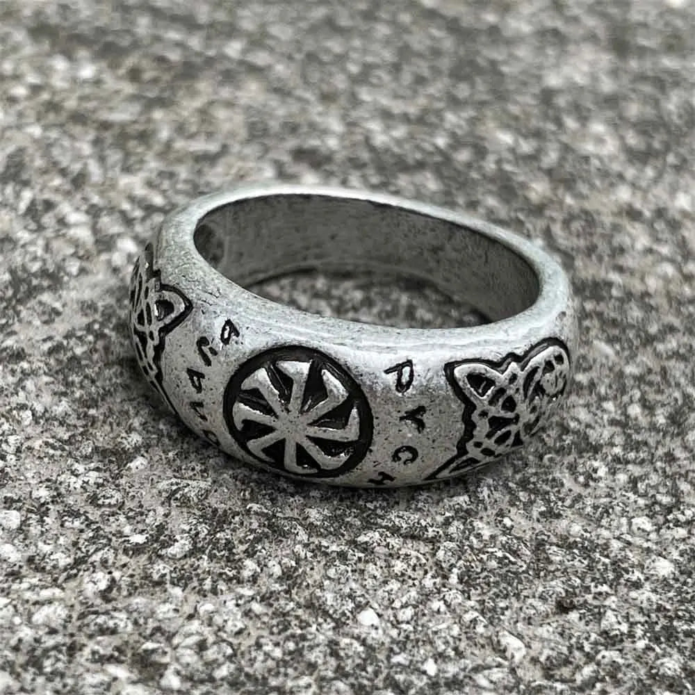 luckacco nostalgia kolovrat amulet symbol slavic mens signet rings goth wicca vintage ring