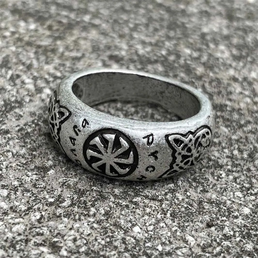 Luckacco Nostalgia Kolovrat Amulet Symbol Slavic Mens Signet Rings Goth Wicca Vintage Ring