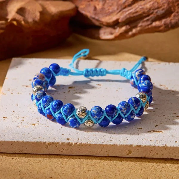 luckacco fashion colorful natural stone beaded bracelet for women braided bracelet bohemian holiday jewelry adjustable gift