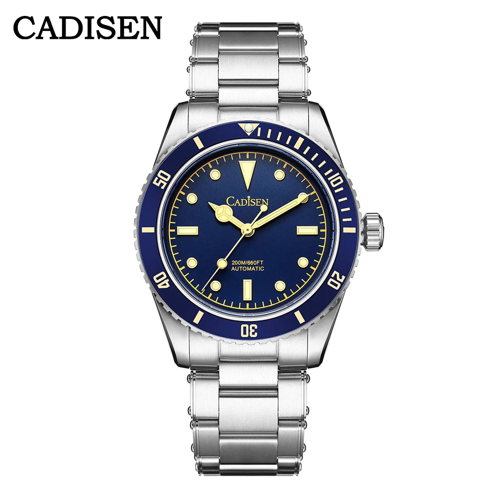 luckacco cadisen luxury men watch 38mm diver vintage automatic business wristwatches nh35 mechanical sapphire 20 bar mens retro clock
