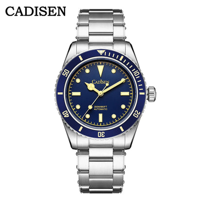 Luckacco CADISEN Luxury Men Watch 38mm Diver Vintage Automatic Business Wristwatches NH35 Mechanical Sapphire 20 Bar Mens Retro Clock