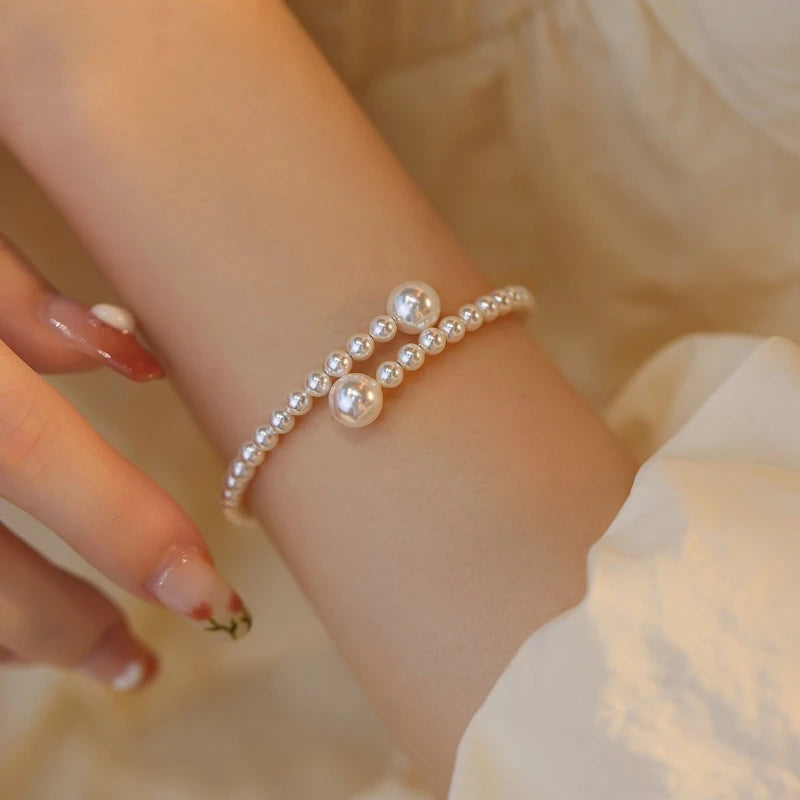 luckacco french vintage pearl bracelet simple acrylic ball adjustable cuff bracelet for women fashion jewelry dropshipping ﻿