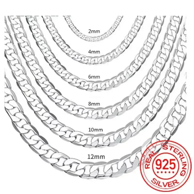 luckacco  men's 925 sterling silver necklace 2/4/6/8/10/12mm 40-75cm chain lobster clasp man boy women engagement jewelry