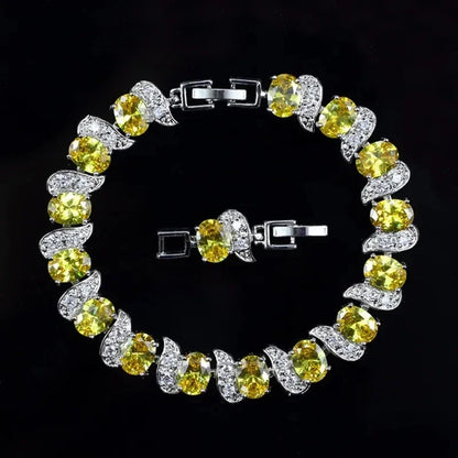 Luckacco Exquisite Shiny Tennis Ball Shape Crystal Zircon Bracelet for Women Fashion Evening Party Jewelry Girls Gift