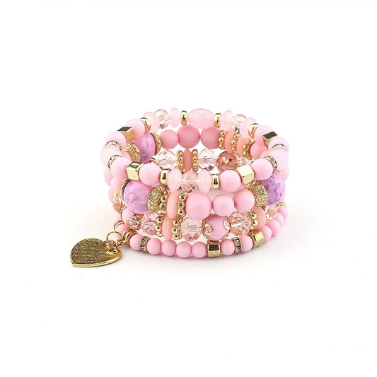 Luckacco 4Pcs/set Boho Ethnic Heart Beaded Bracelet Set For Women Handmade Crystal Beads Chain Bangle Female Bohemia Jewelry Gift