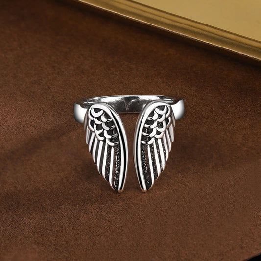 Luckacco Sam Panda 925 Sterling Silver Rings For Women Men Fine Jewelry Finger Adjustable Open Wing Shape Ring For Party Birthday Gift