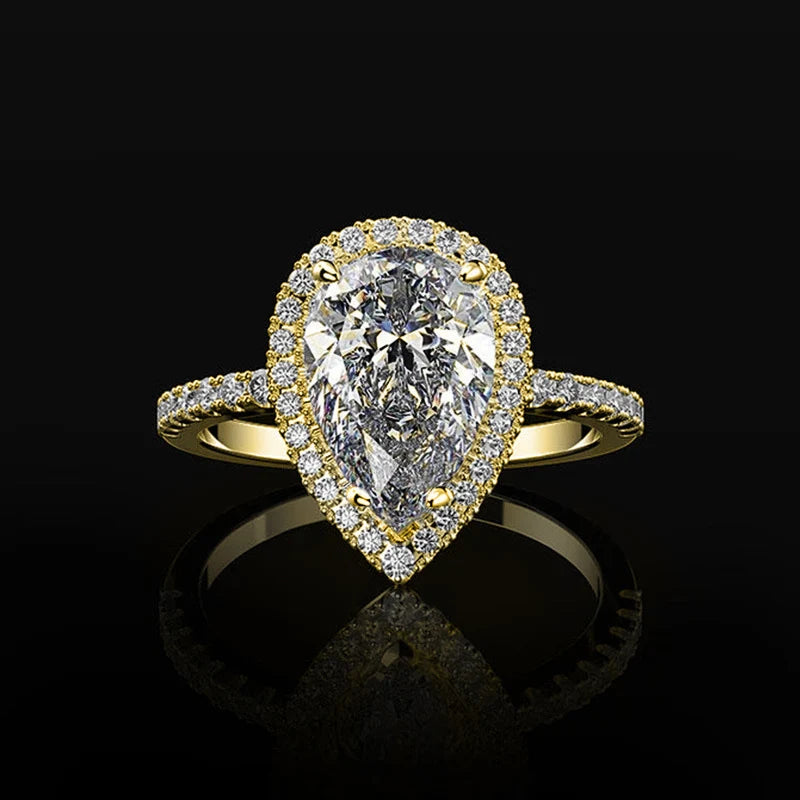 luckacco daily picks hot sale water drop design women ring micro paved crystal zircon elegant bridal wedding engagement jewelry ring for lover
