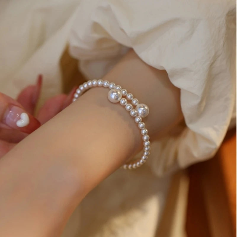 luckacco french vintage pearl bracelet simple acrylic ball adjustable cuff bracelet for women fashion jewelry dropshipping ﻿