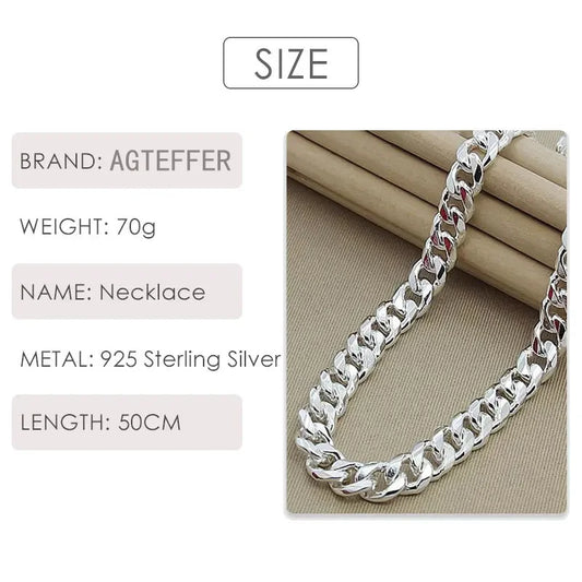 Luckacco 925 Silver Man Necklace 10MM 20/22/24 Inches Cuban Chain Necklace For Women Fashion Wedding Jewelry Christmas Accessories