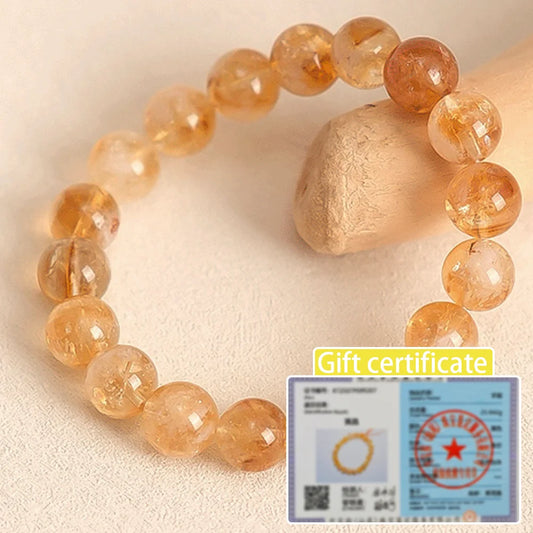 Luckacco Natural Citrine Quartz Bracelet for Wealth Luck-Reiki Healing Chakra Balancing Unisex Yellow Crystal Beads Jewelry for Men Women