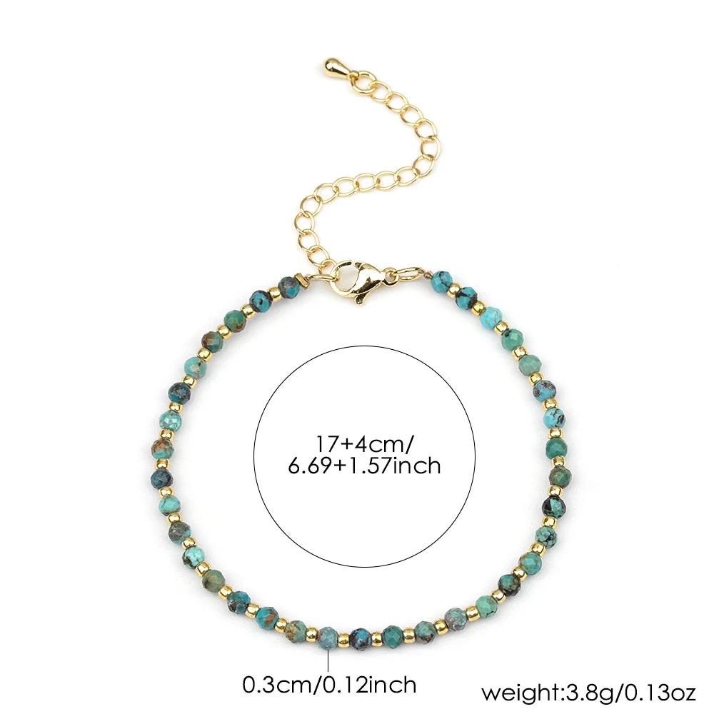 luckacco 1pc 3mm natural turquoise and seed beads bracelet with brass clasp for daily wear birthday stone mother's day gift