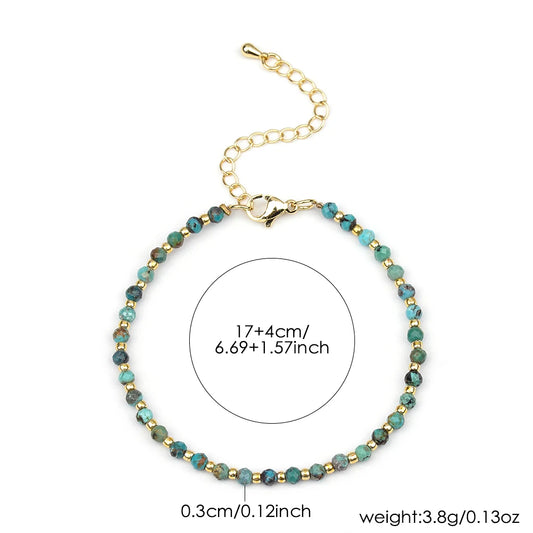 Luckacco 1pc 3mm Natural Turquoise and Seed Beads Bracelet with Brass Clasp for Daily Wear Birthday Stone Mother's Day Gift