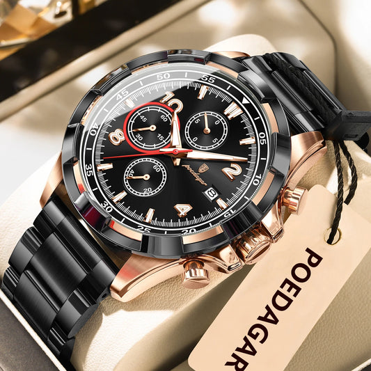 Luckacco POEDAGAR Trendy Men's Watch Luminous Waterproof Stainless Steel Male Watch Chronograph Date Sports Quartz Watches For Men Reloj