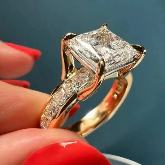 Luckacco Luxury Fashion Rings for Women Silver Color Square Princess Cut Metal Inlaid White Zicron Stones Ring Wedding Jewelry