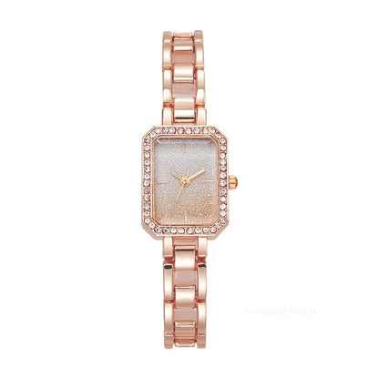 Luckacco Luxury Ladies Brand Watches Fashion Dresses Square Crystal Minimalist Design Women Quartz Watch Stainless Steel Skeleton Clock