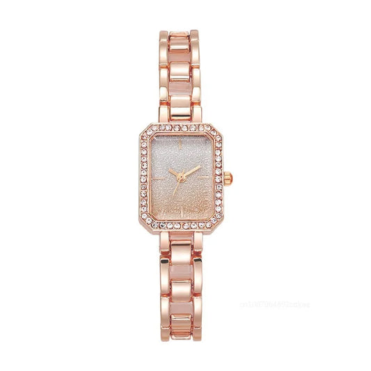 Luckacco Luxury Ladies Brand Watches Fashion Dresses Square Crystal Minimalist Design Women Quartz Watch Stainless Steel Skeleton Clock