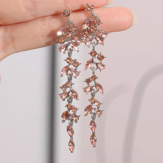 Luckacco 2pcs retro style long style diamond inlaid rose earrings for women's daily dating accessories