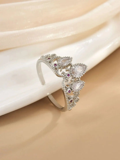 Luckacco Rapunzel Ring For Woman Fashion Wedding Party Jewelry Accessories Gold Plated Adjustable Powder Crystal Princess Crown Ring Gift