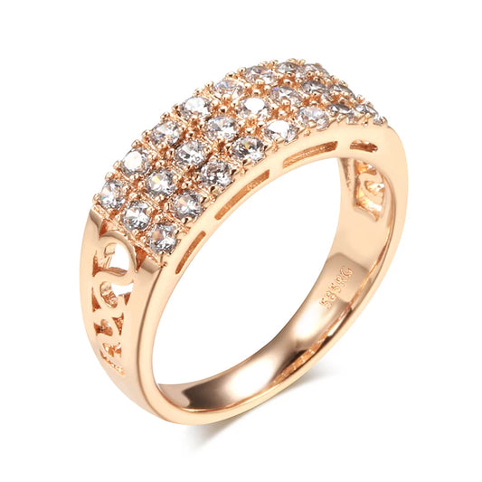 Luckacco Wbmqda Sparkling Full Zircon Ring For Women 585 Rose Gold Color Romantic Wedding Engagement Accessories Best Jewelry Gift