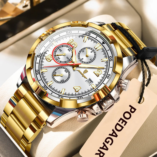 Luckacco POEDAGAR Trendy Men's Watch Luminous Waterproof Stainless Steel Male Watch Chronograph Date Sports Quartz Watches For Men Reloj