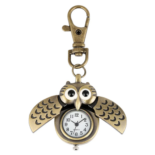 Luckacco Tiny Cute Owl Shaped Pendant Necklace Pocket Watch for Kid Men Women Retro Quartz Pocket Clock Gifts Arabic Numerals Dial