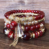 Luckacco 4 pieces/set Bohemian crystal tassel multi-layer elastic rope bracelet, handmade beaded bracelet, women's fashion accessories