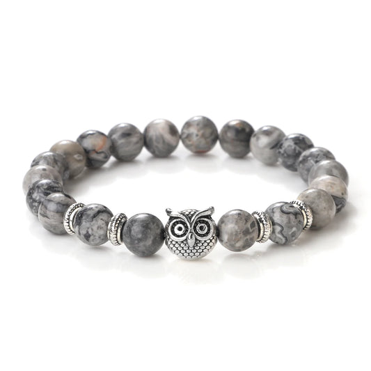 Luckacco Vintage Owl Charm Bracelets & Bangles For Men Women Natural Lava Stone Malachite Beads Couple Bracelets Friendship Jewelry Gifts