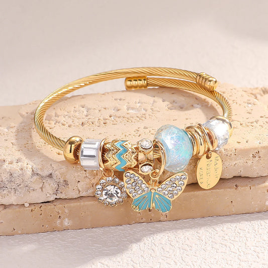 Luckacco 1PC Women's Fashion Pan Family Multi Element Beaded Key Lock Bracelet Bracelet Date Travel Banquet Party Festival Dressing Gift