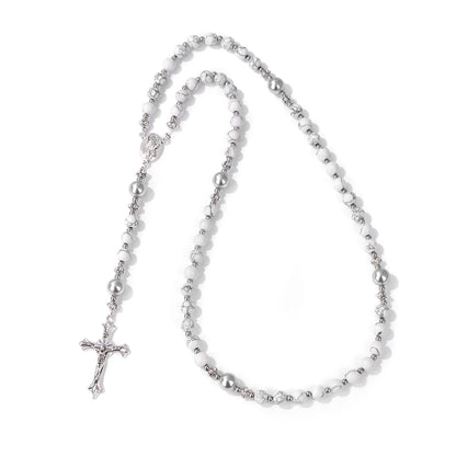 Luckacco Catholic Jesus Cross Bracelet Men Religious Prayer Rosary Bangle 50CM Natural African Turquoises Lava Gem Stone Bead Bracelet
