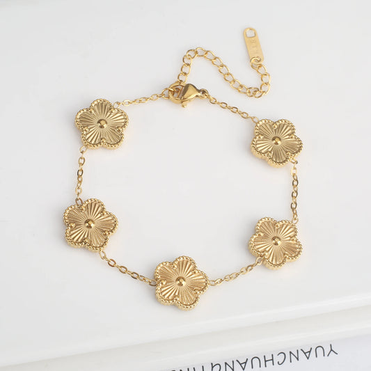 Luckacco Classic Luxury Stainless Steel Bracelet Ladies Adjustable Five Flower Bracelets for Women New Fashion Party Jewelry Gifts Clover