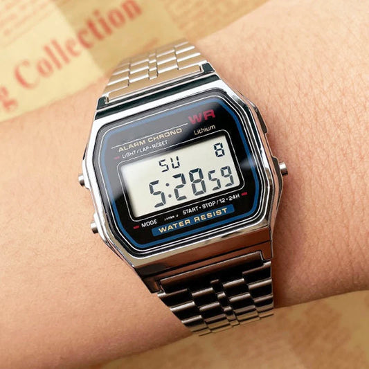 Luckacco Luxury Gold Silver Sports Military Watches Men Women LED Digital Wristwatches Retro F91W Steel Band Electronic Watch Wrist Clock