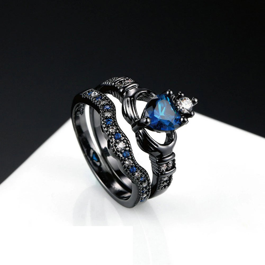 luckacco charm couple ring men's stainless steel celtic dragon ring blue zircon women's ring sets valentine's day wedding band jewelry