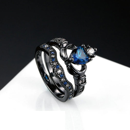 Luckacco Charm Couple Ring Men's Stainless Steel Celtic Dragon Ring Blue Zircon Women's Ring Sets Valentine's Day Wedding Band Jewelry