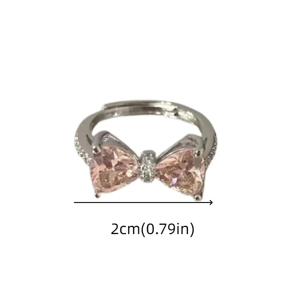 luckacco fashion bowknot finger rings adjustable bow rings jewelry sweet opening ring ornaments
